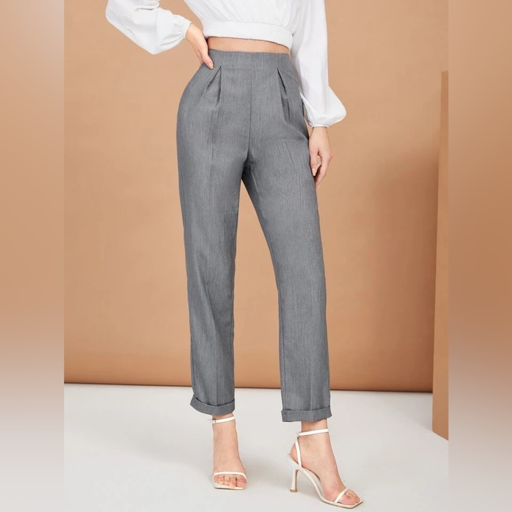 SHEIN BIZwear High Waist Fold Pleated Detail Tailored Pants Workwear